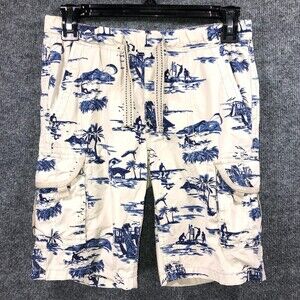 First Wave Boys Cargo Shorts Size‎ 12 Tan Blue Elastic Waist Drawstring Beach